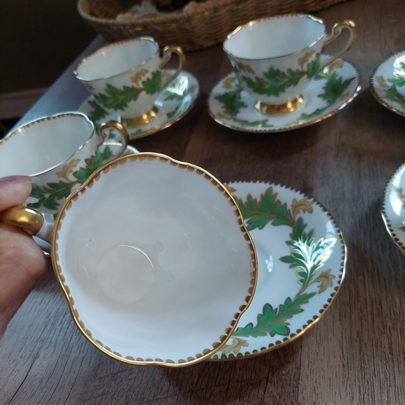 Vintage Royal Chelsey Bone China Green Leaf Ivy Tea Cup and Saucer Set Of (6) - Picture 4 of 16